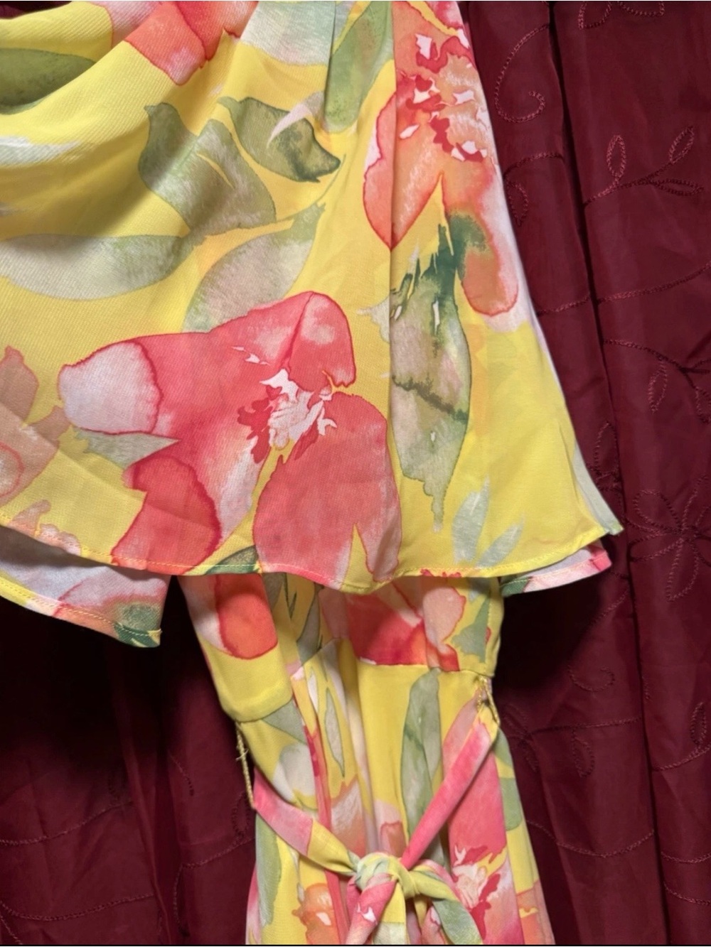 Eliza J Yellow Floral Halter Maxi Dress with Coral Accents - Picture 3 of 12